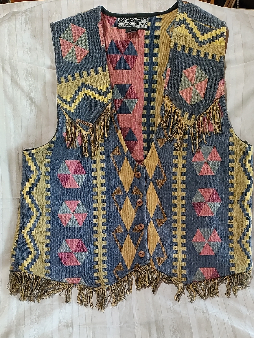 Agapo Vintage Multicolor Southwestern Fringe Vest Women's 2X